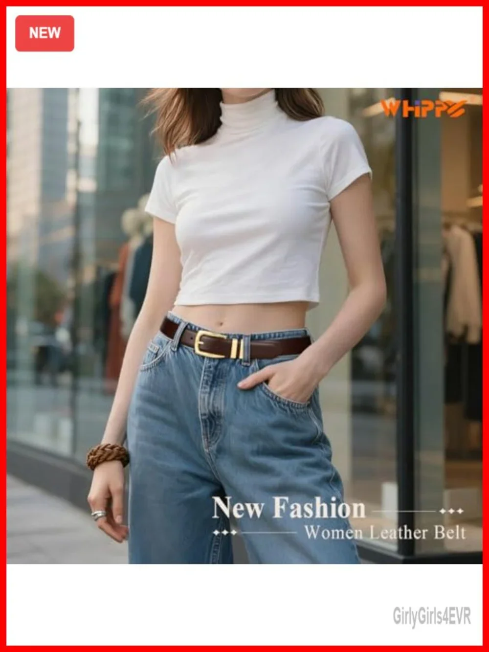 Faux Leather Belt for Women with Gold Buckle, Adjustable, Classic